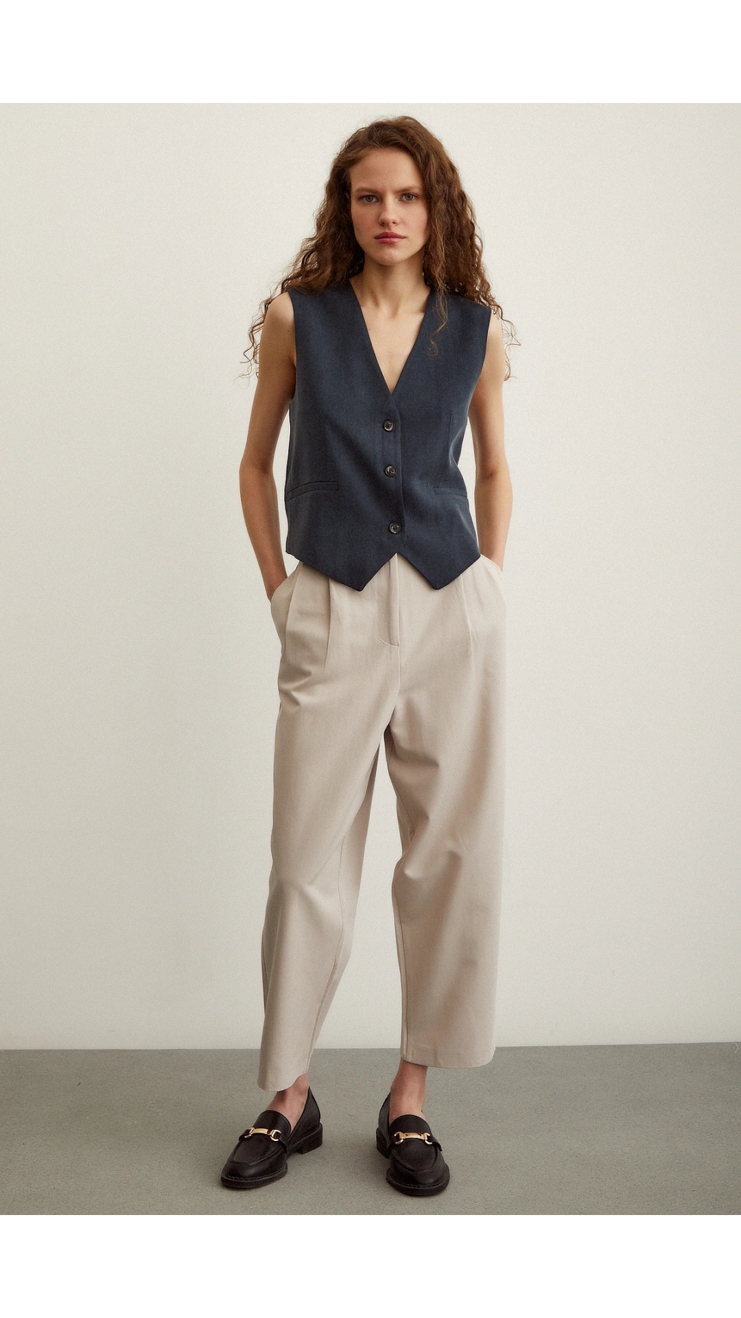 Önü Çift Pileli Pantolon Taş