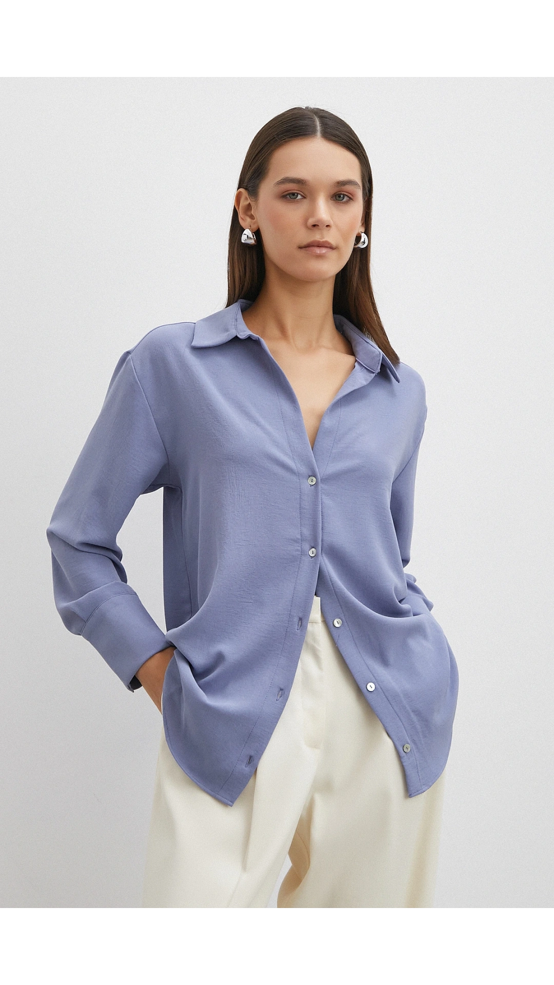 Basic Polyester Gömlek İndigo