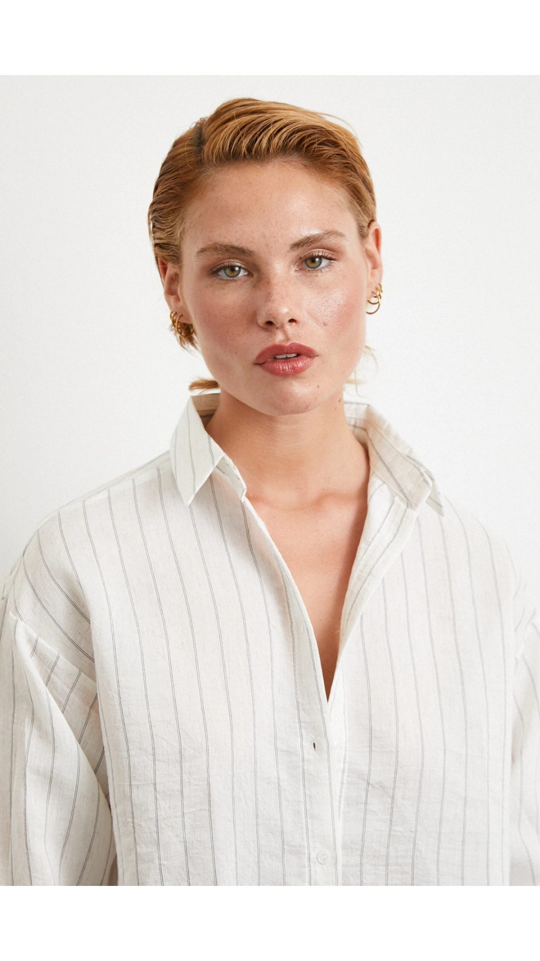 Pamuklu Çizgili Gömlek Beyaz