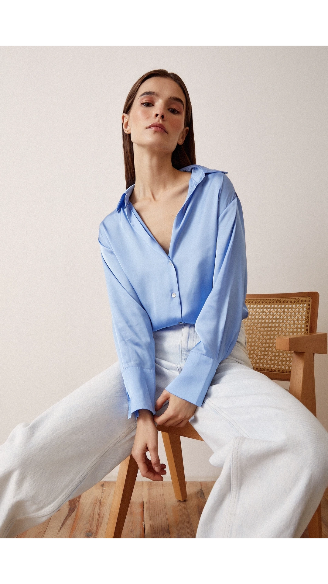 Basic Saten Gömlek Açık Mavi