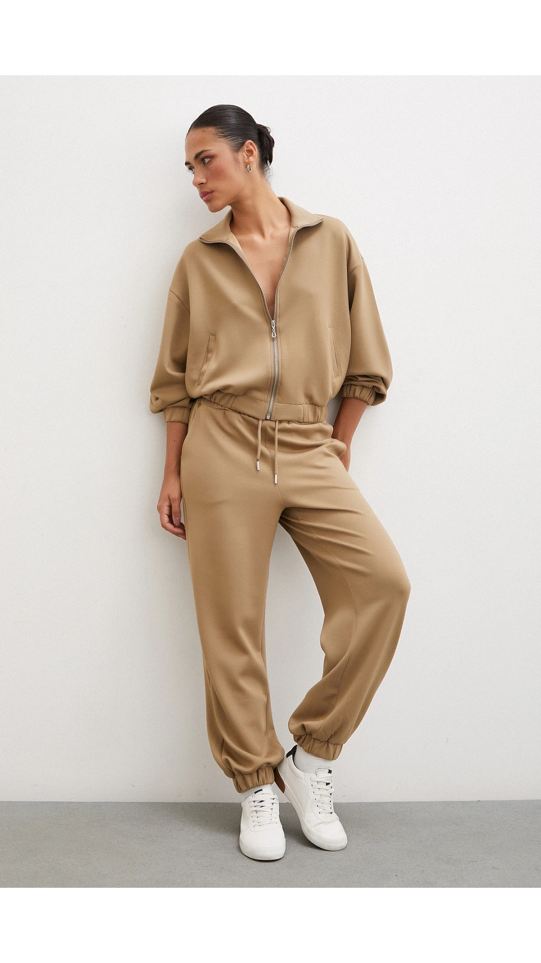 Lastikli Cepli Eşofman Altı Camel