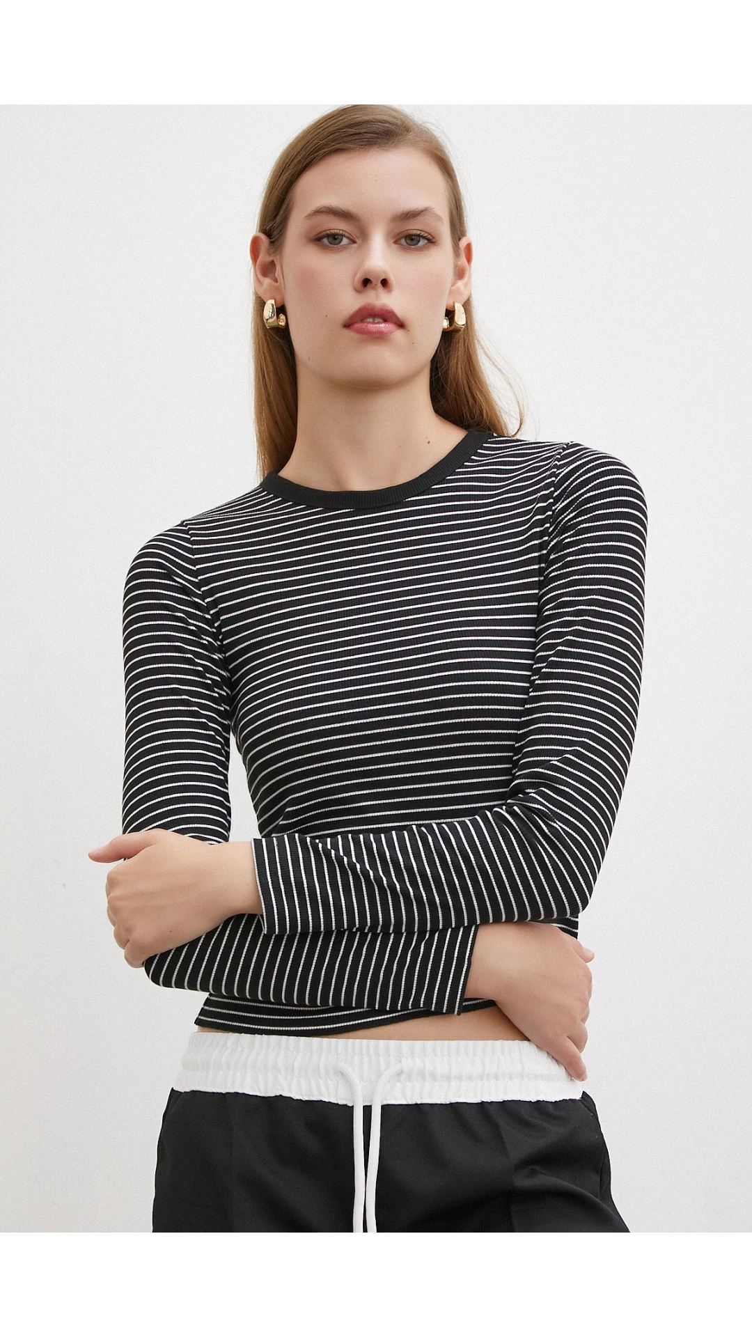 Bisiklet Yaka Çizgili Bluz Siyah