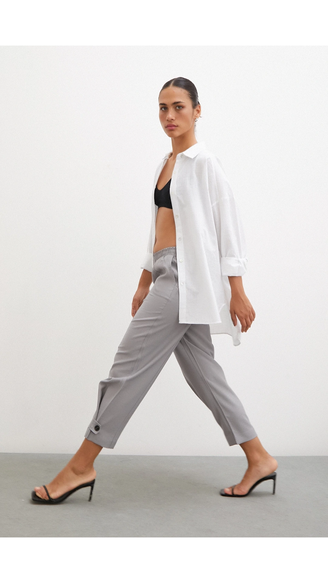 Lastikli Salaş Pantolon Gri