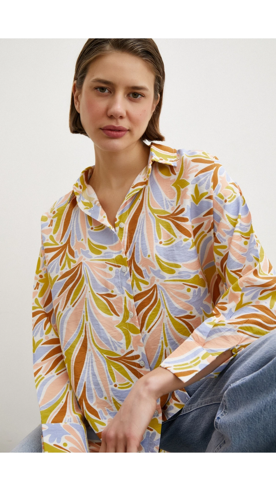 Baskılı Modal Gömlek Pudra