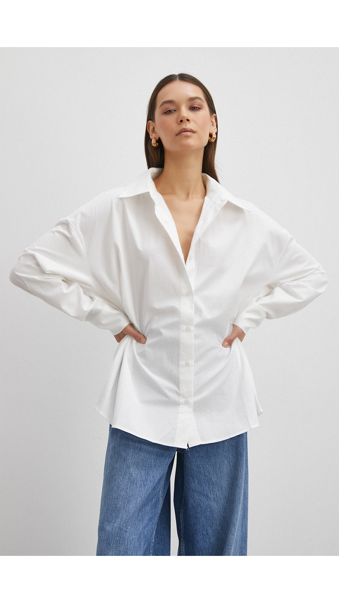 Düğme Detaylı Pamuklu Gömlek Beyaz