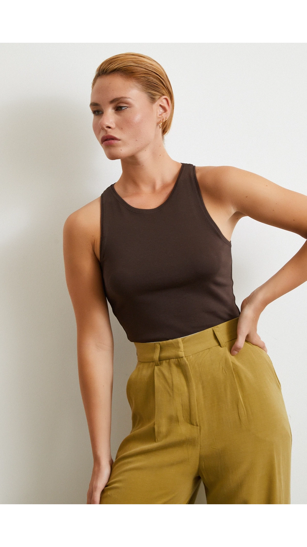 Basit Crop Top Kahve