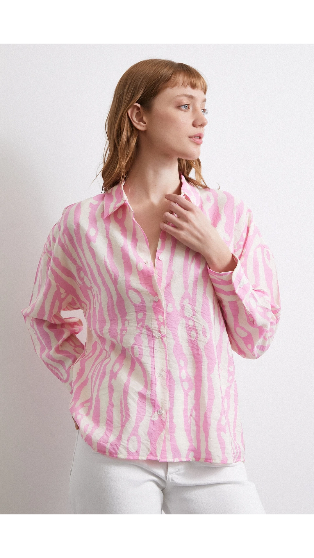 Zebra Desen Modal Gömlek Pembe