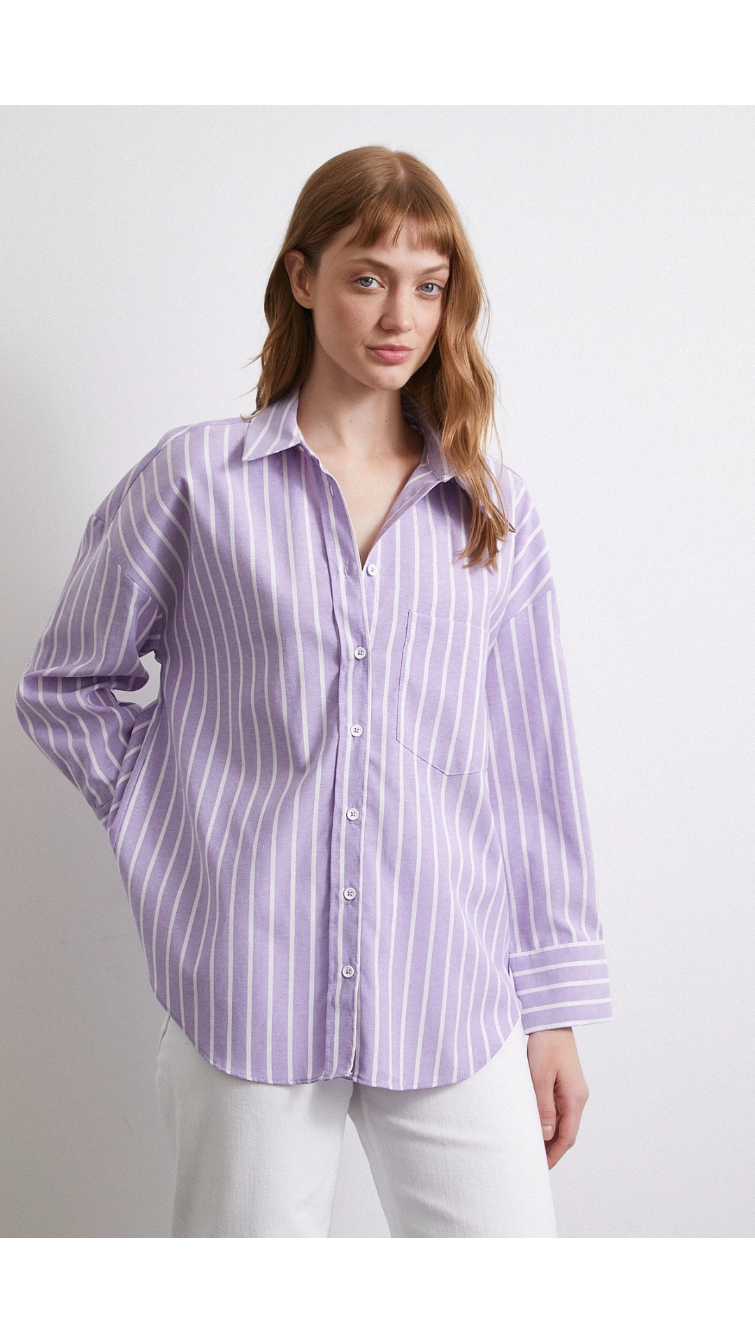 Lila Çizgili Gömlek Lila