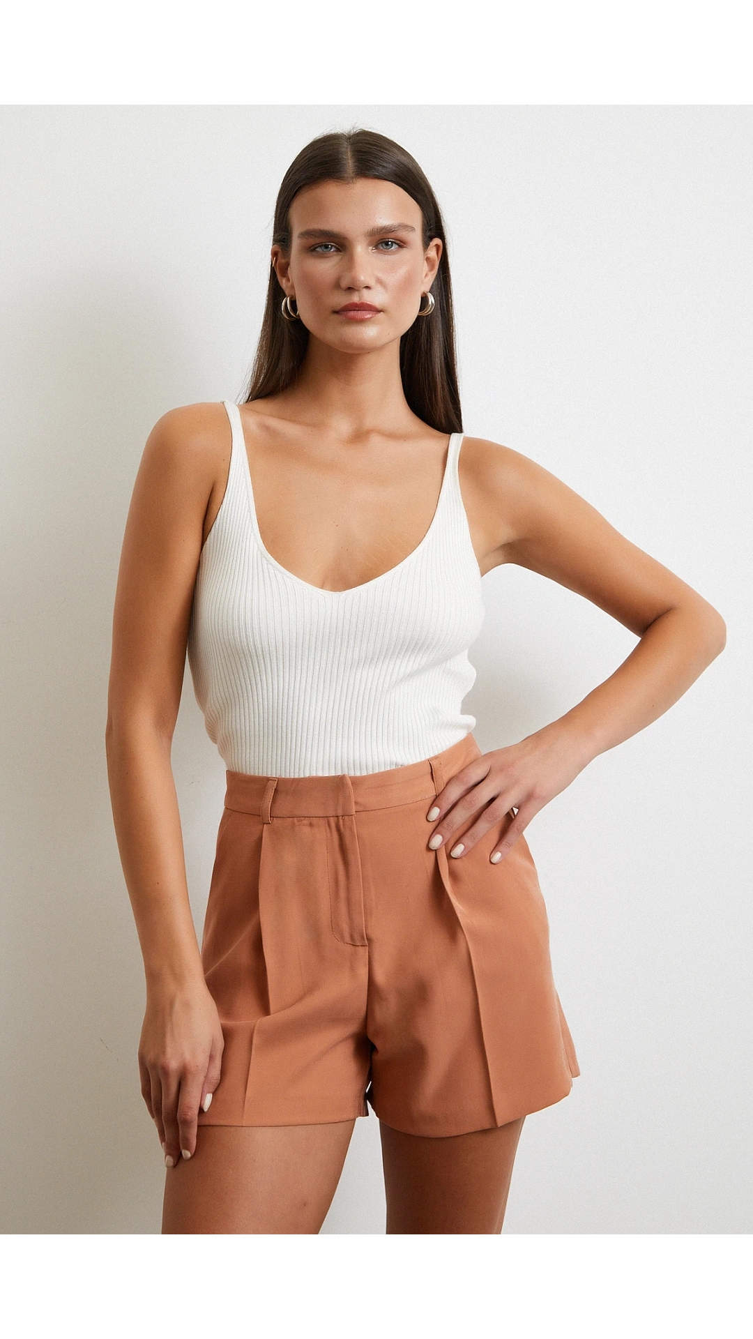 Piliseli Şort Etek Kiremit