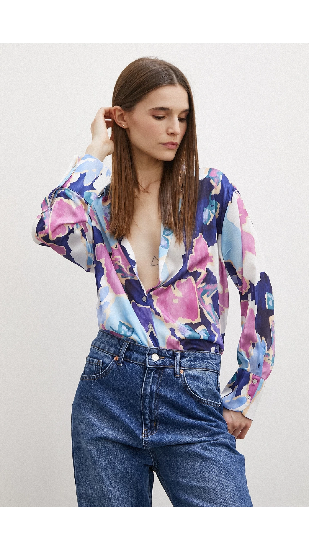 Desenli Gofret Gömlek Lacivert