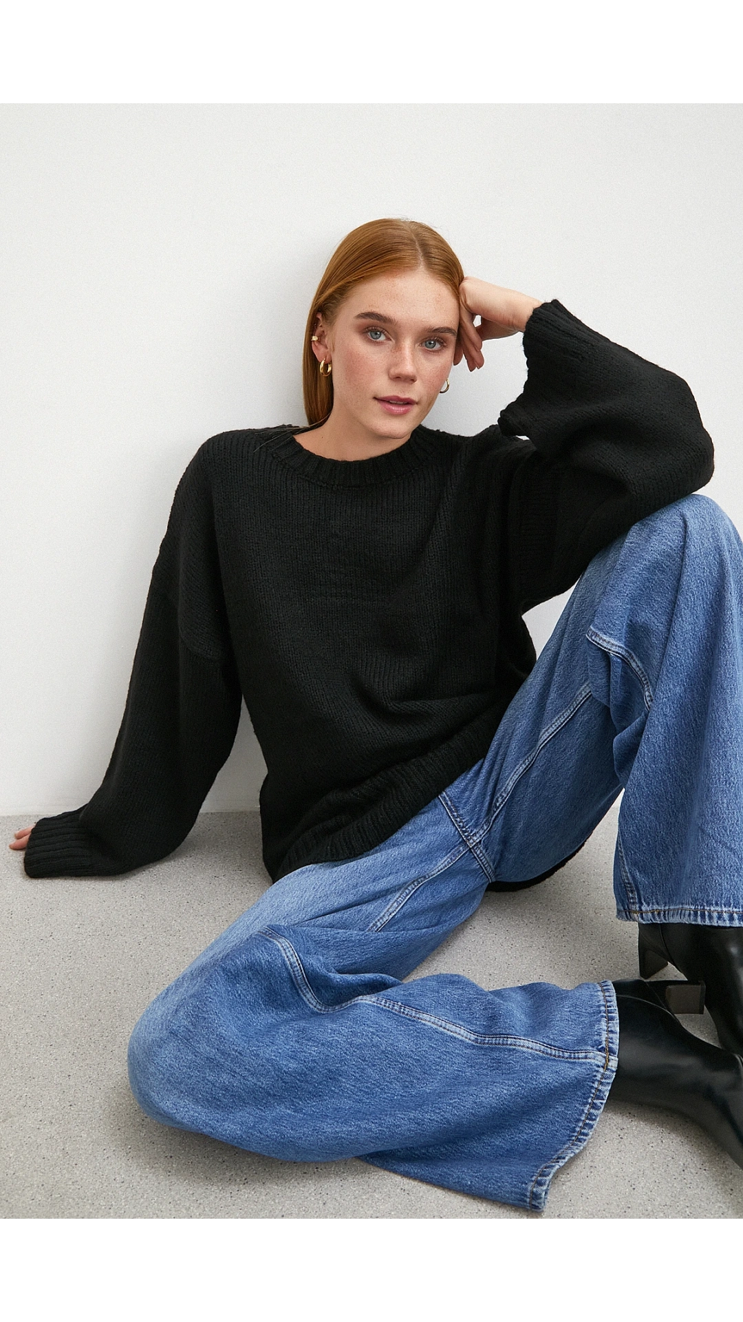 Bisiklet Yaka Fitilli Triko Kazak Siyah