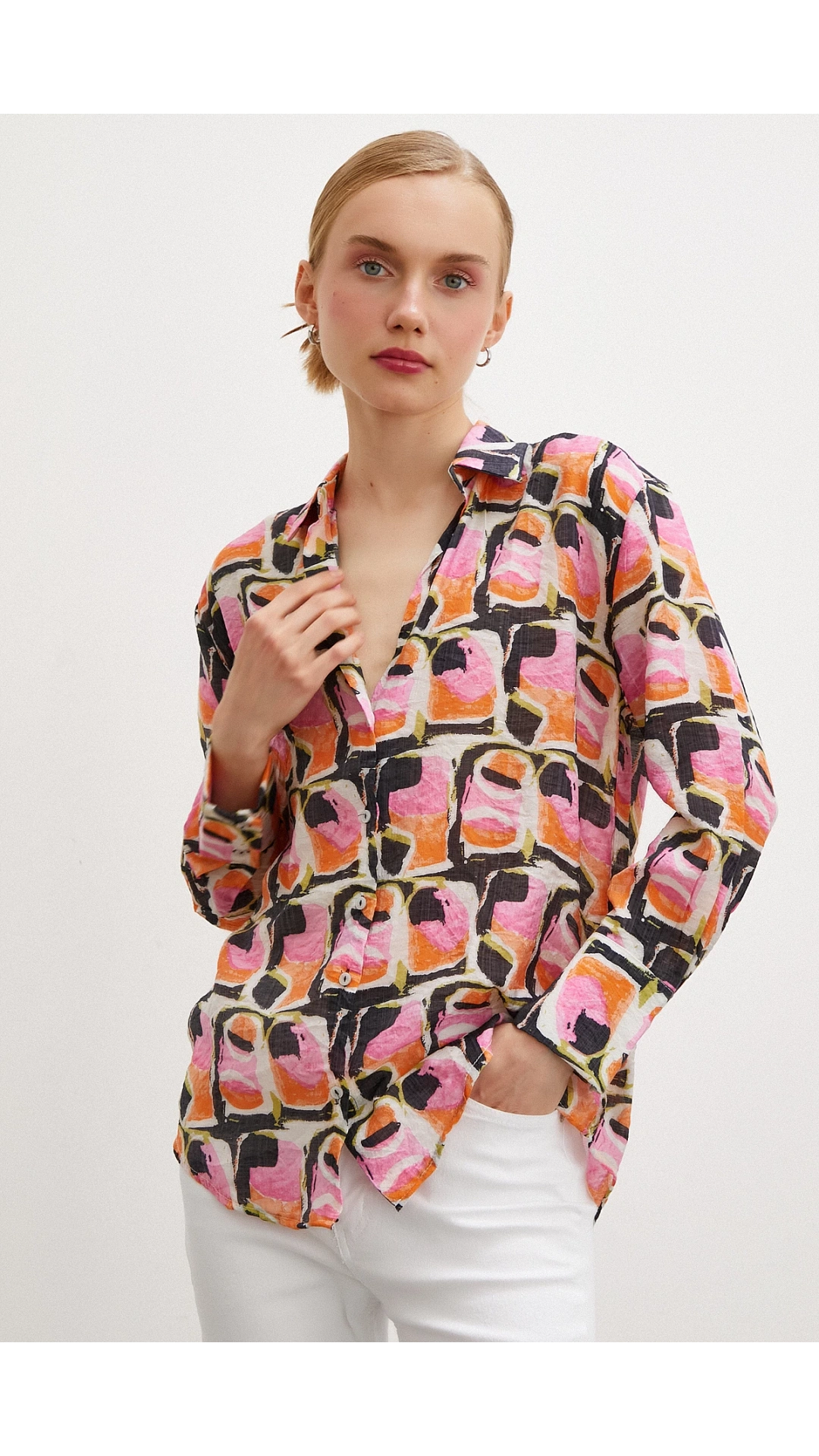 Van Gogh Desenli Gömlek Oranj