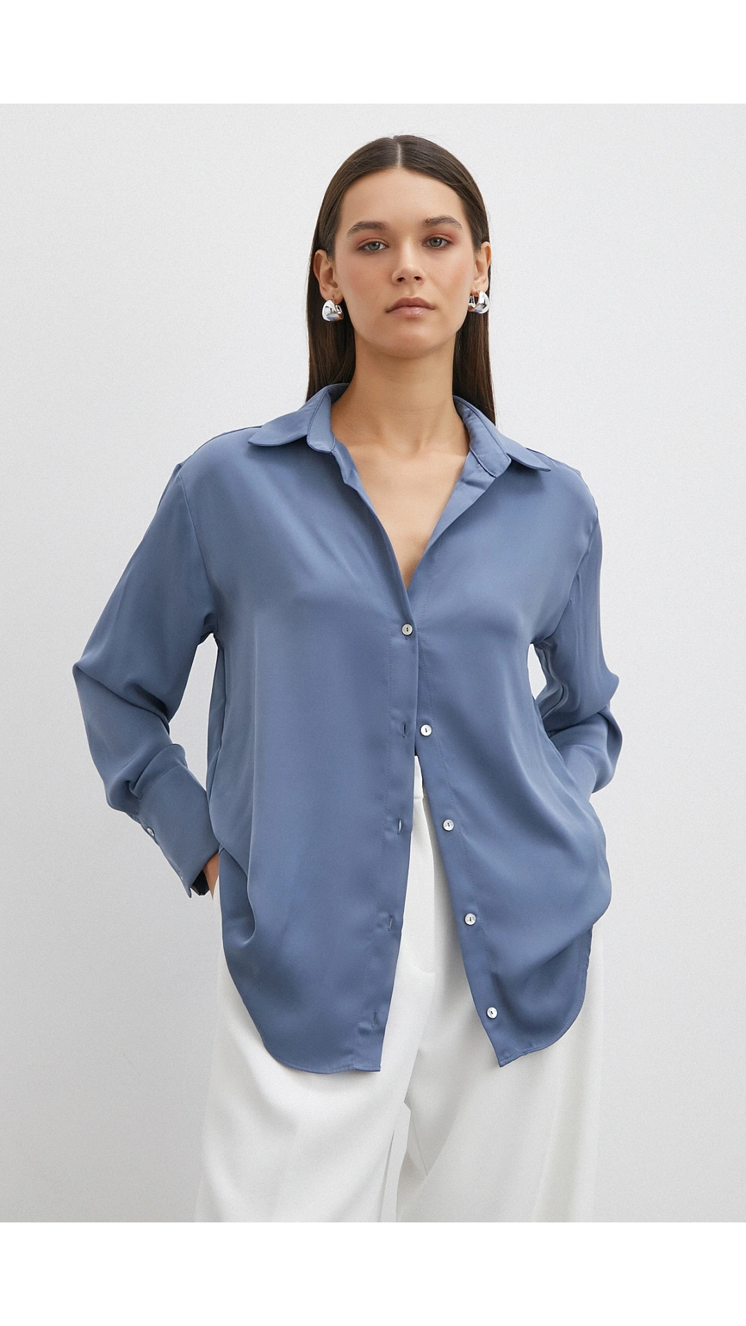 Basic Saten Gömlek İndigo
