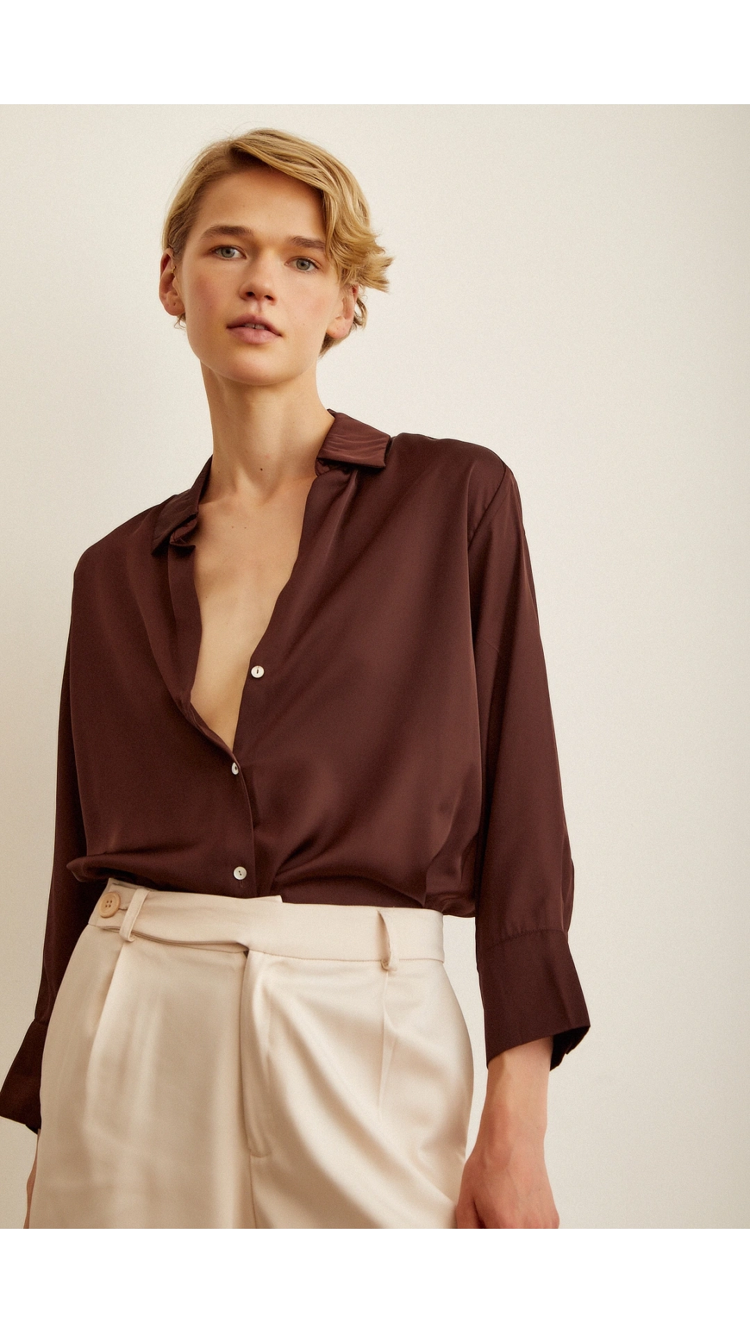 Basic Saten Gömlek Kahve