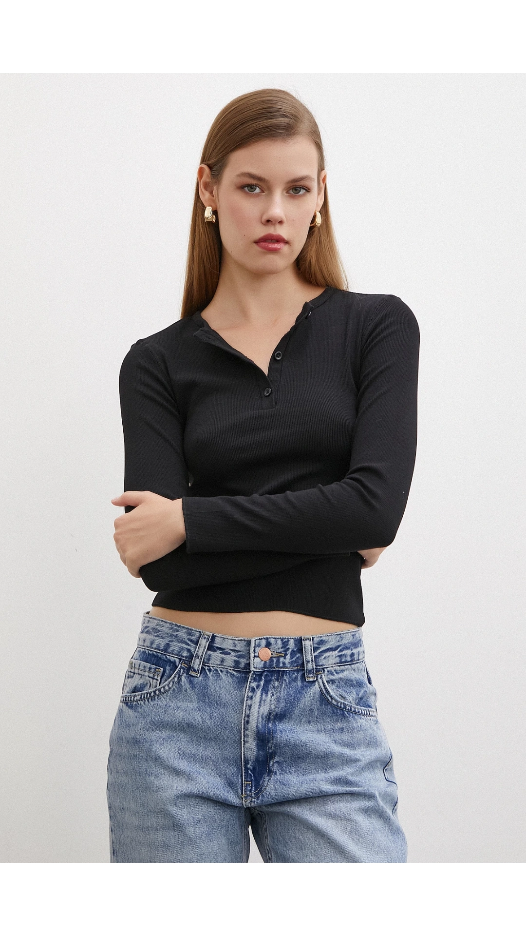 Önü Düğmeli Kaşkorse Bluz Siyah