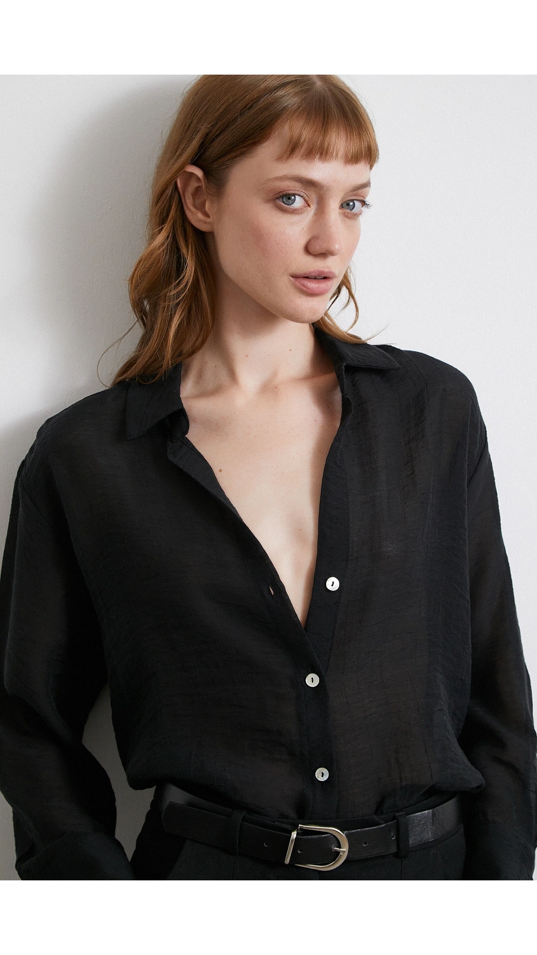 Transparan Saten Gömlek Siyah