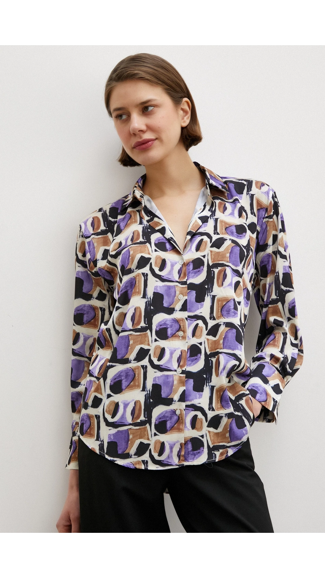 Van Gogh Desenli Gömlek Mor