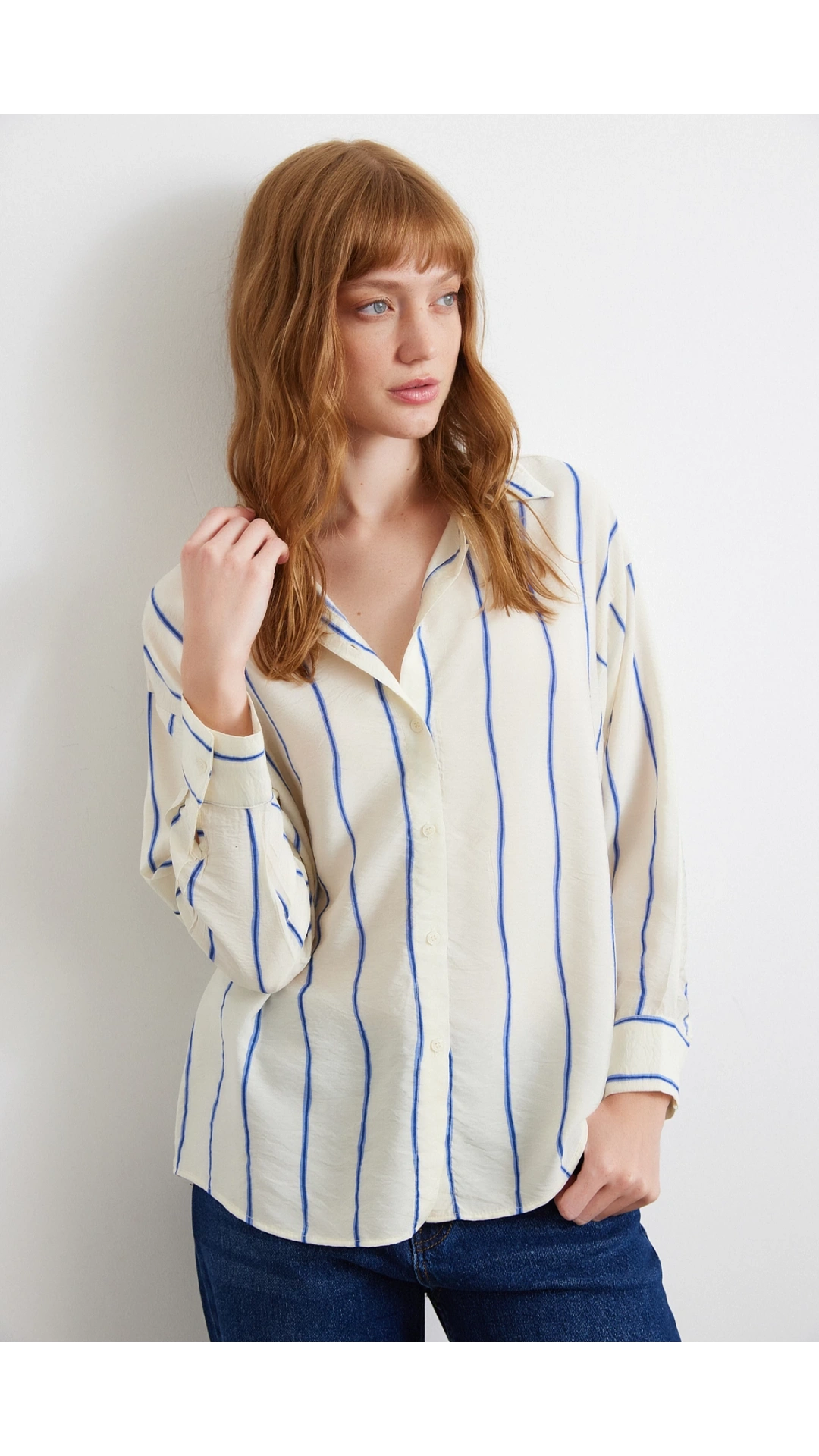 Çizgili Modal Gömlek Saks