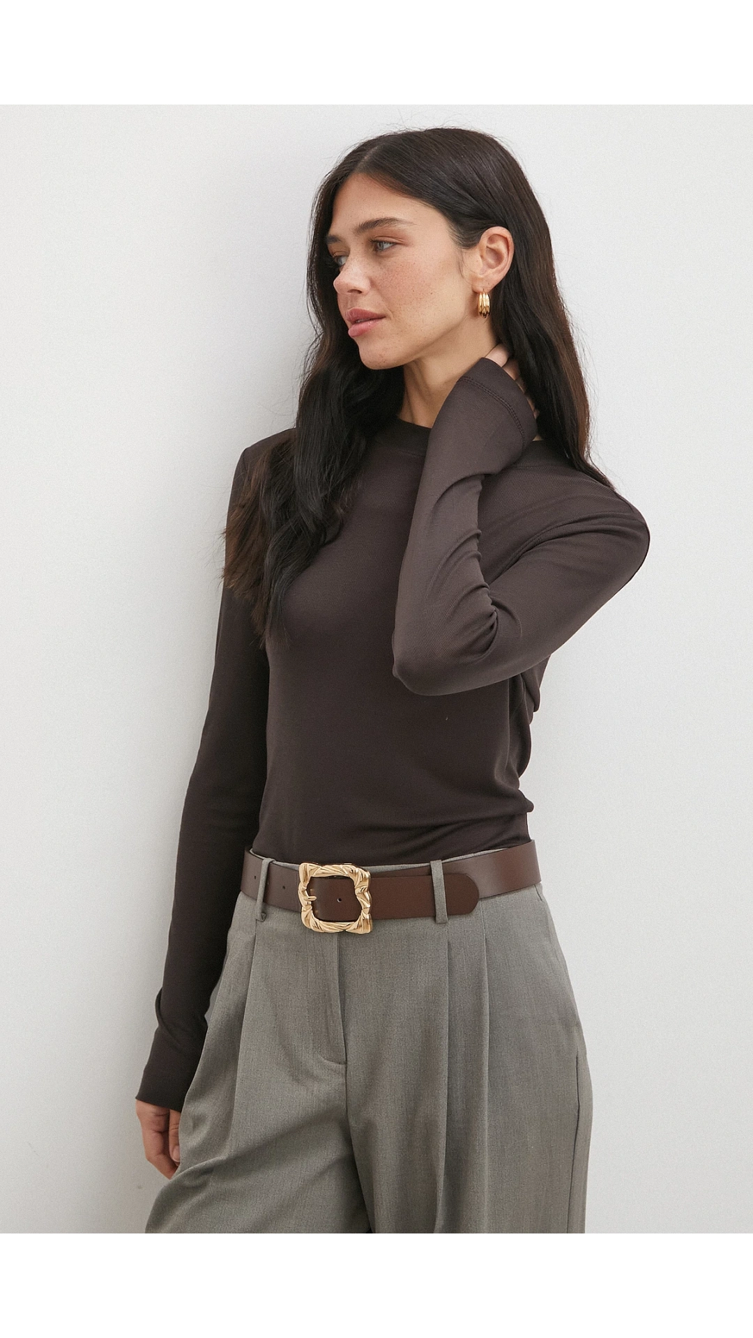 Bisiklet Yaka Kol Bluz Kahve