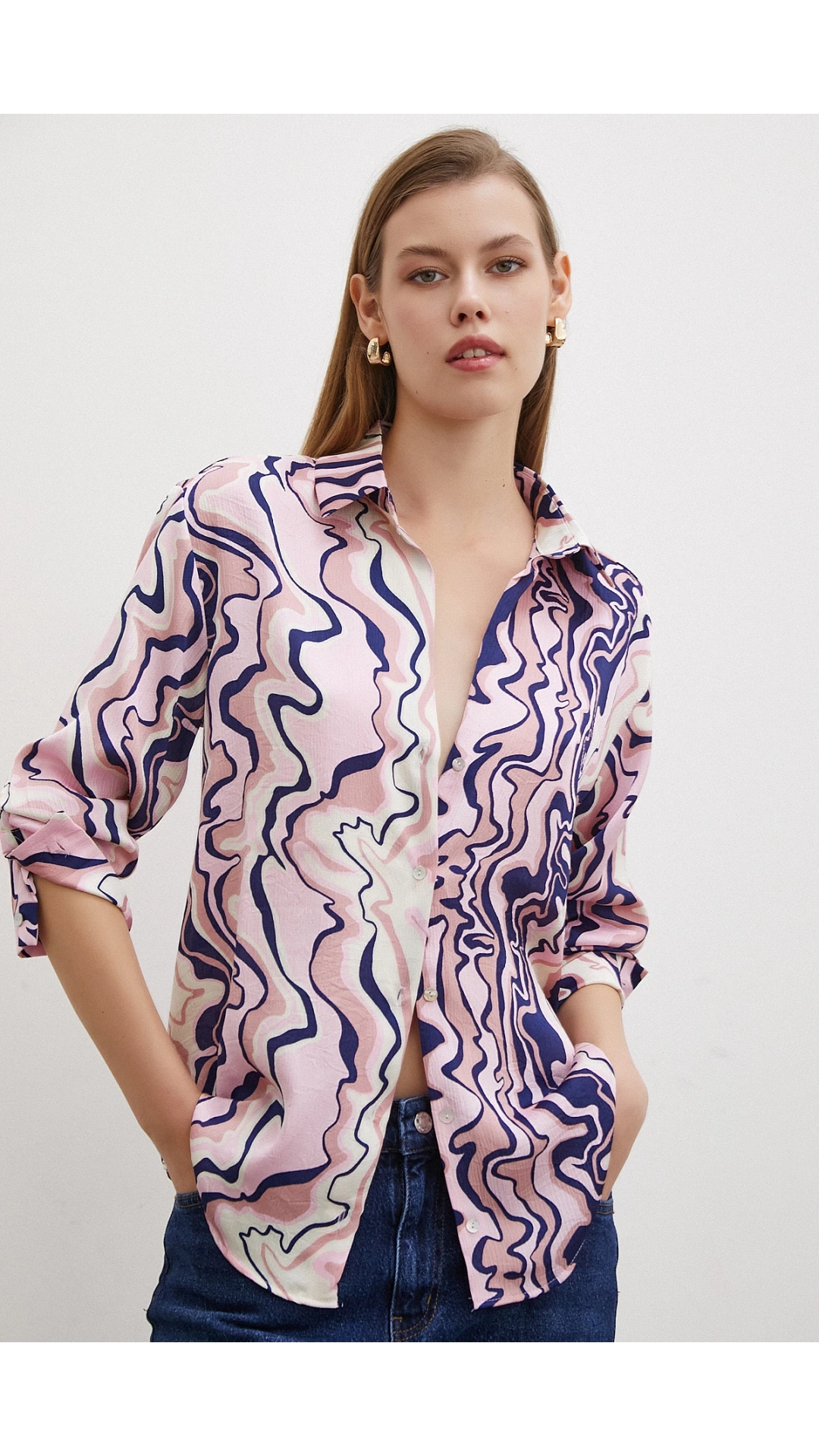 Wave Effect Basic Gömlek Pembe