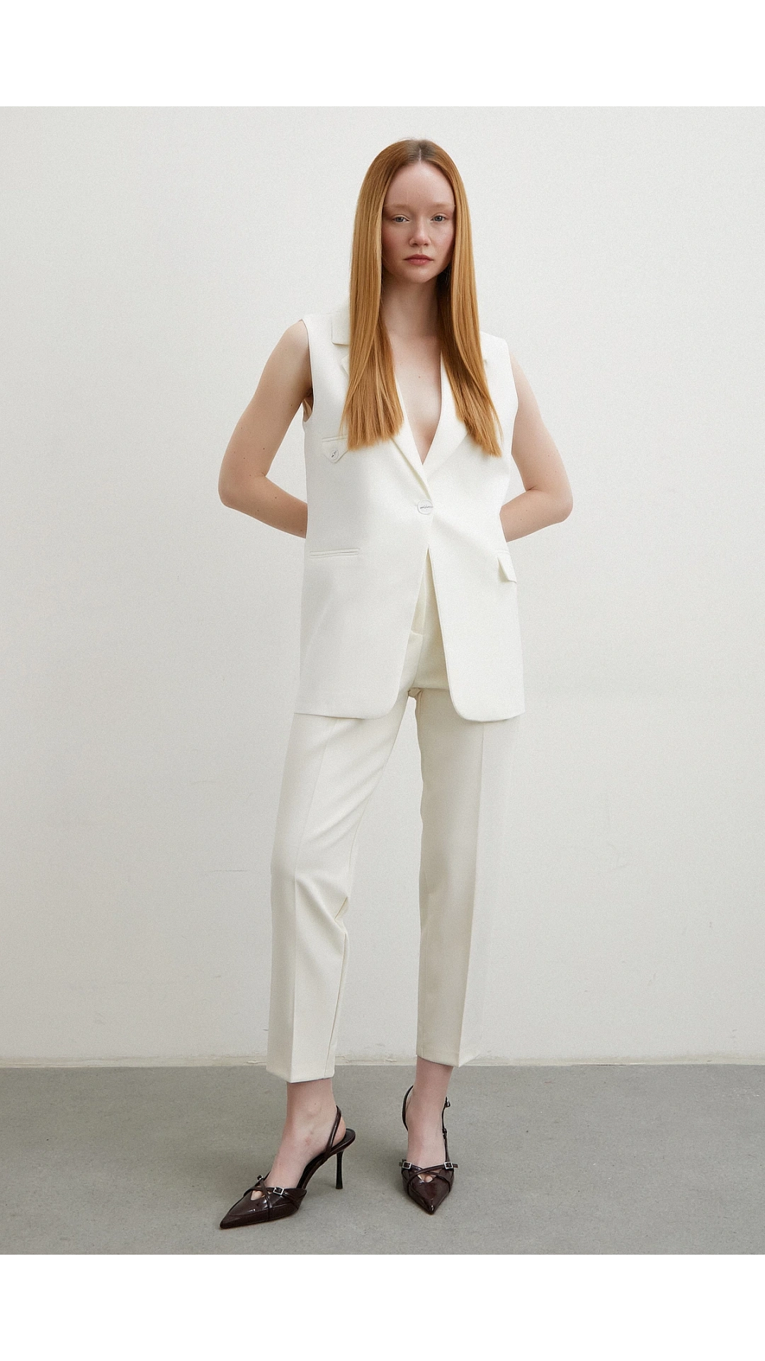 Skinny Kumaş Pantolon Ekru