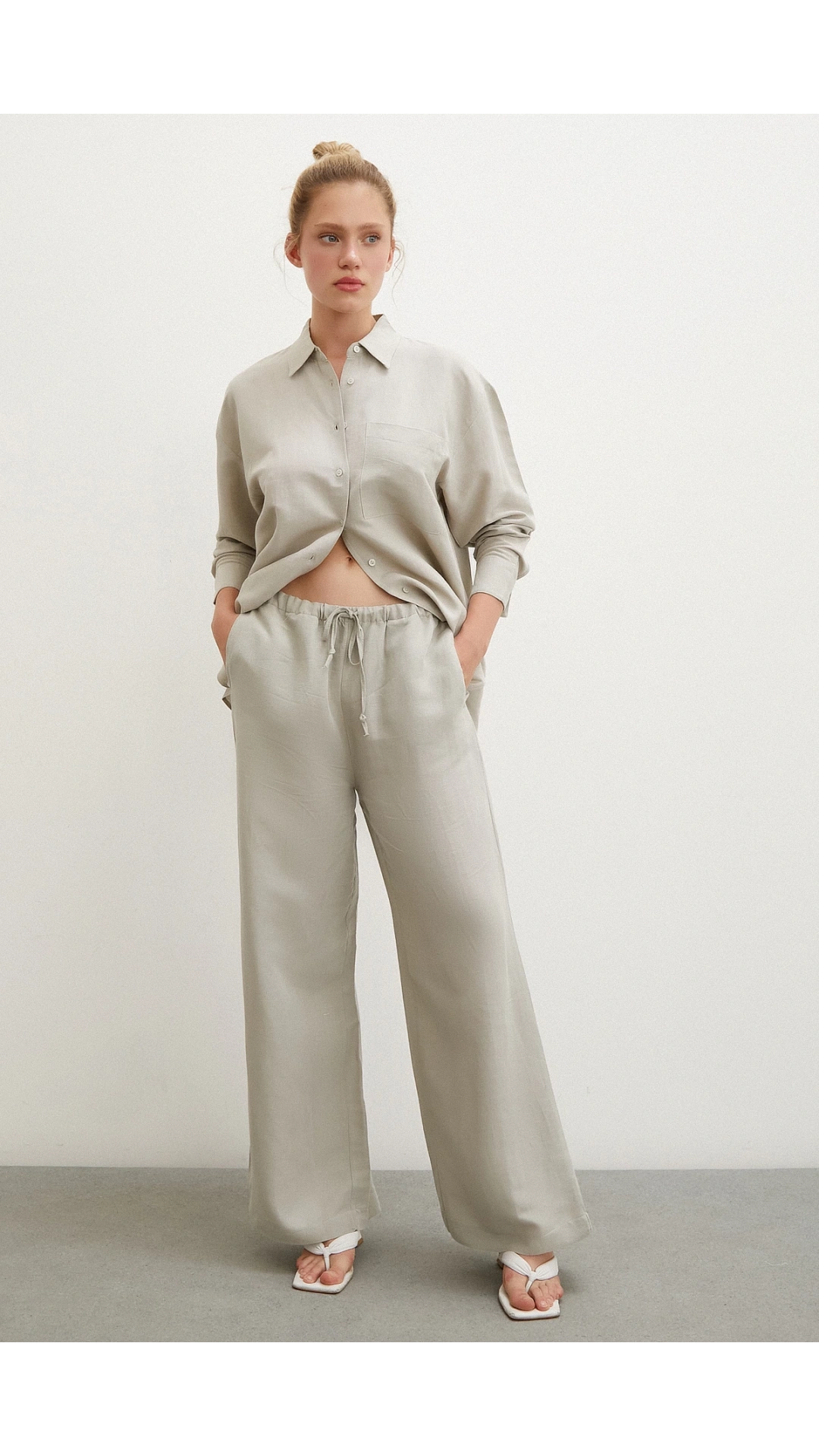 Beli Lastikli Bol Paça Pantolon Haki