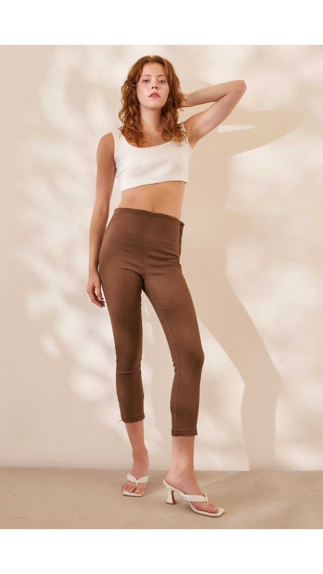 Fermuarlı Tayt Pantolon Kahve