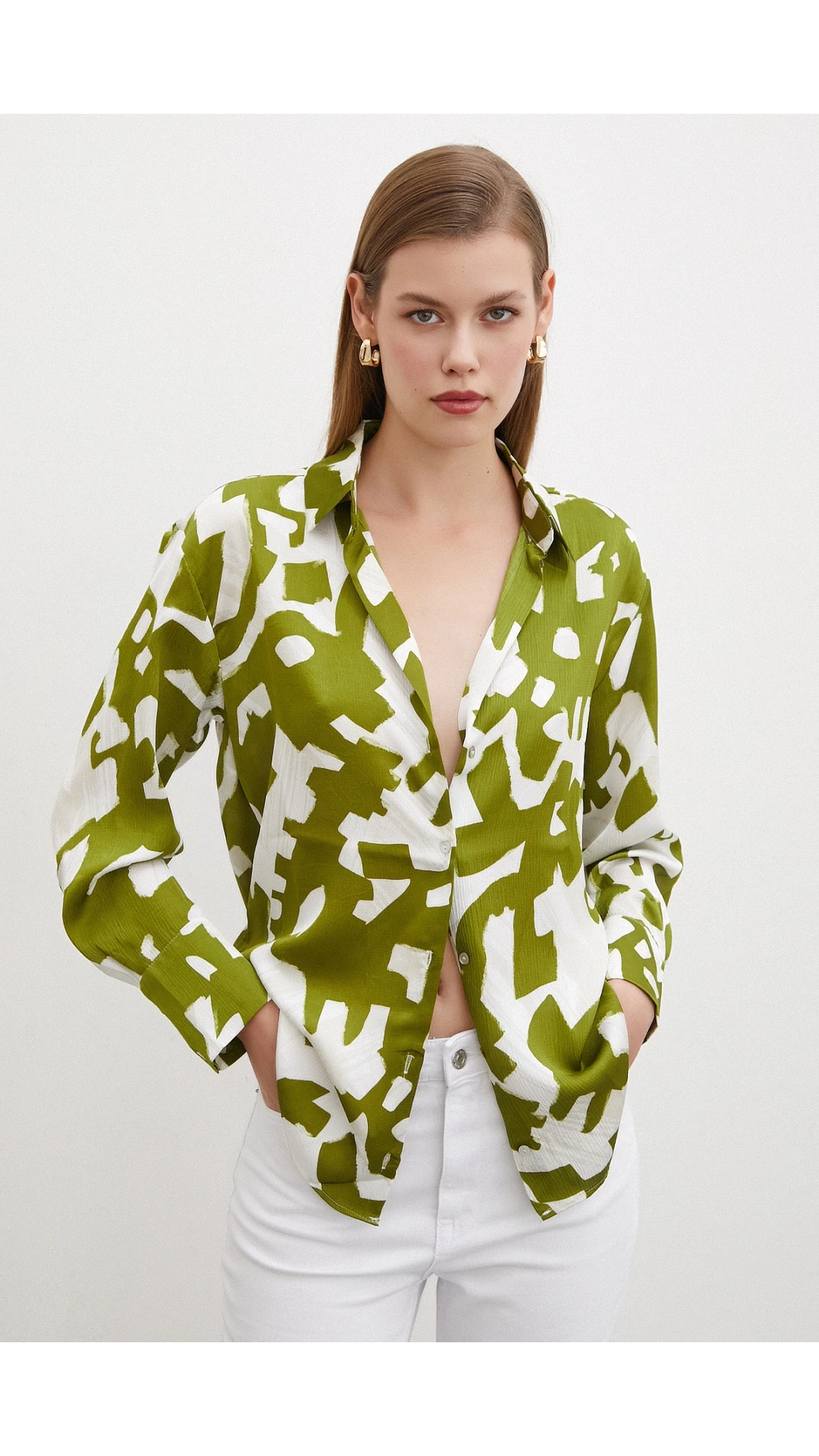 Geometrik Desen Gömlek Yeşil