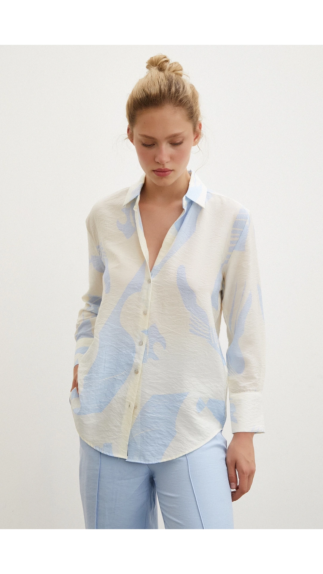 V Yaka Modal  Gömlek Mavi