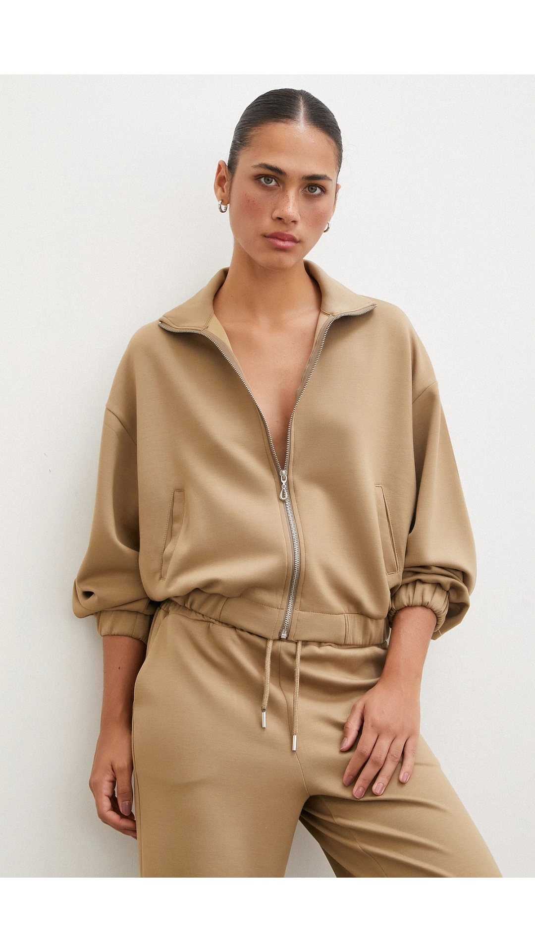 Fermuarlı Sweatshirt Camel