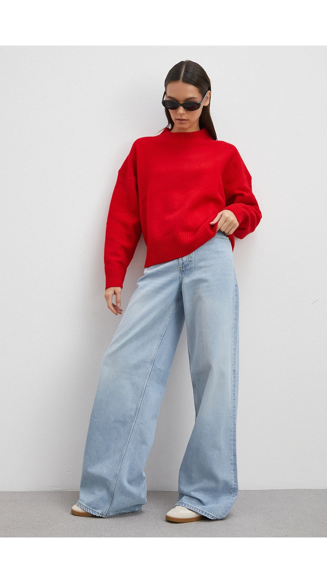 Yüksek Bel Geniş Paça Pantolon Buz Mavisi