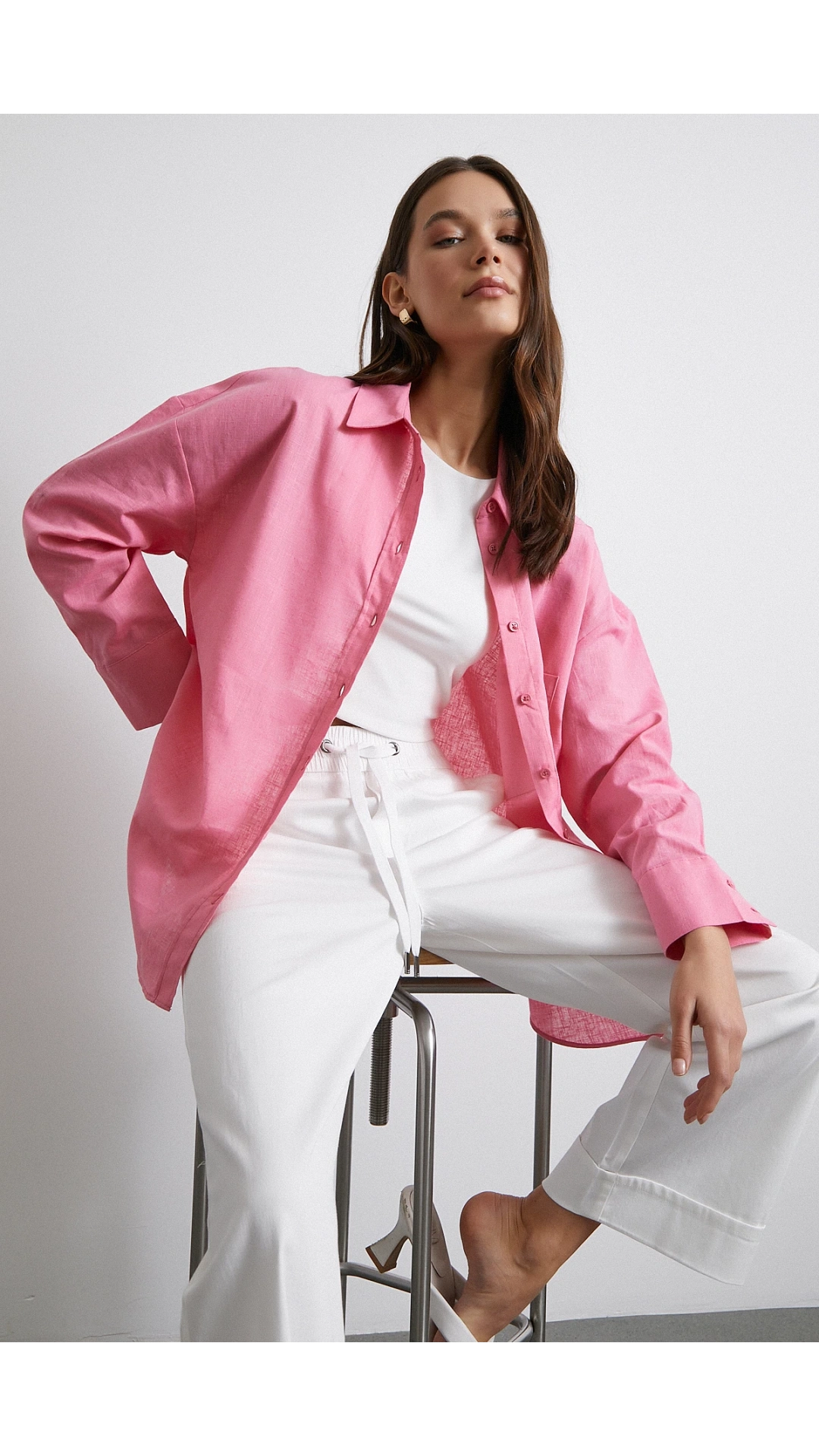 Lendy Keten Gömlek Pembe