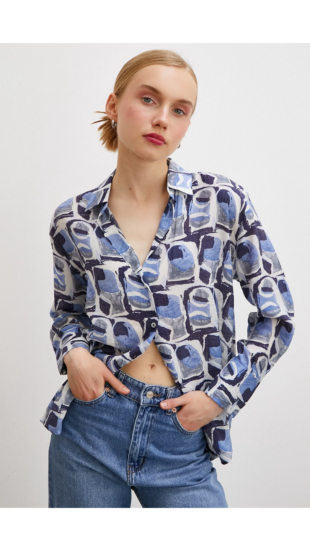 Van Gogh Desenli Gömlek Mavi