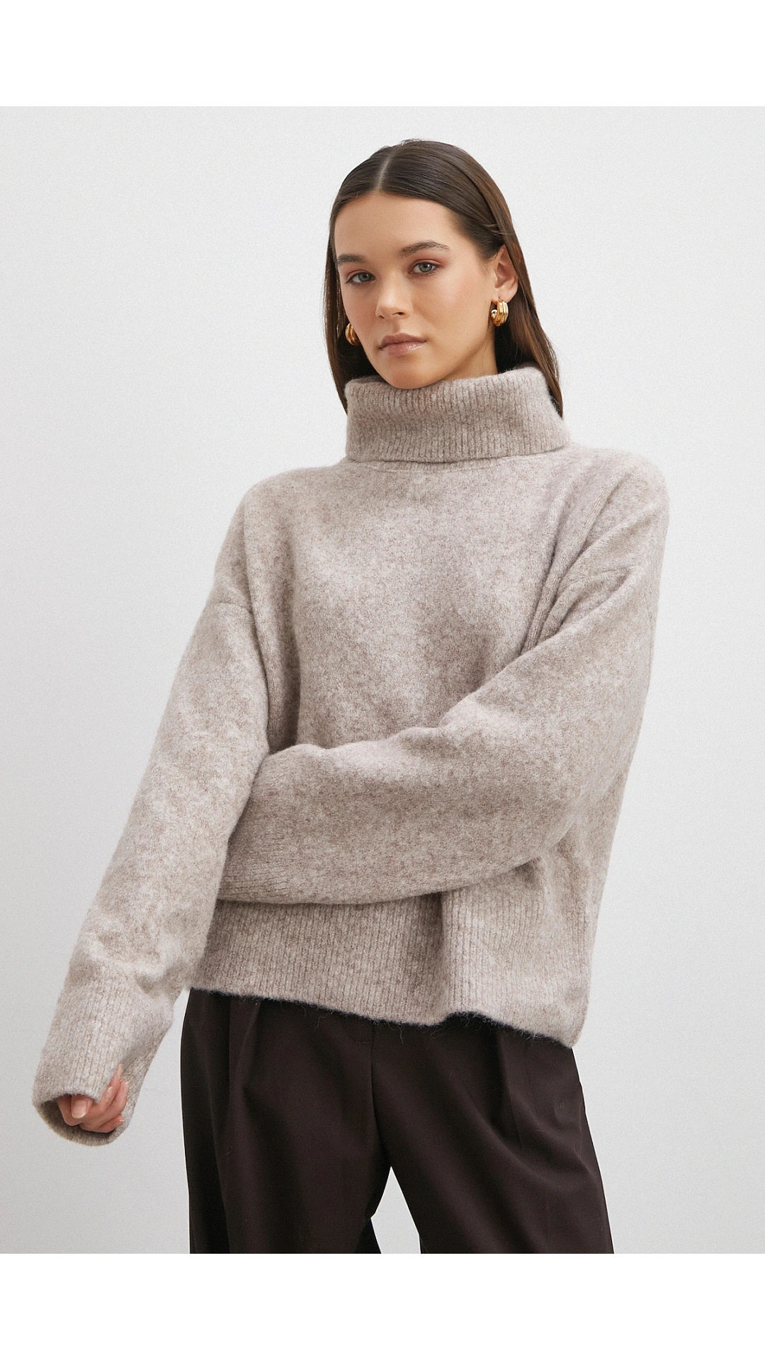 Balıkçı Yaka Uzun Kollu Kazak Gri