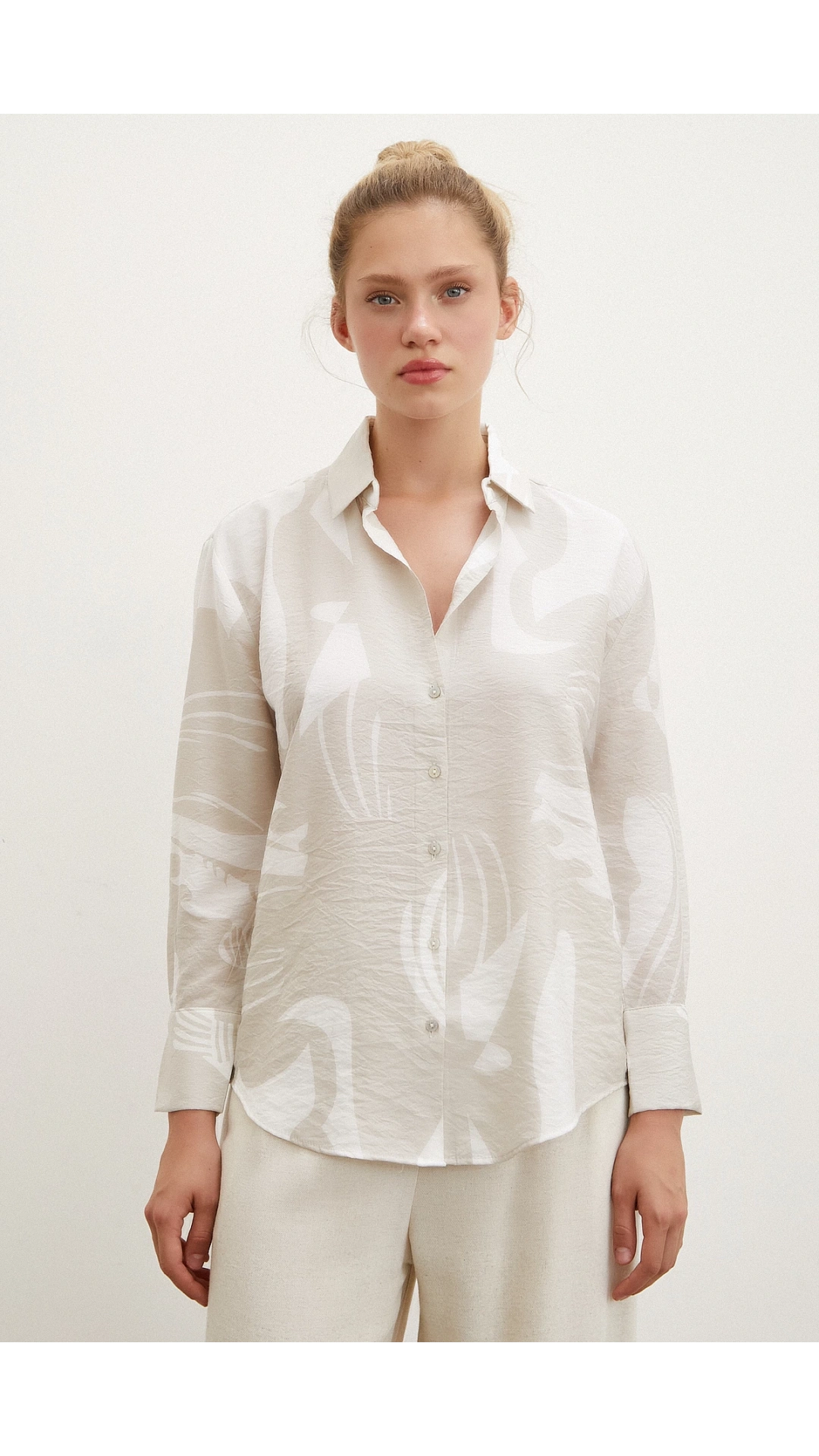 V Yaka Modal  Gömlek Bej