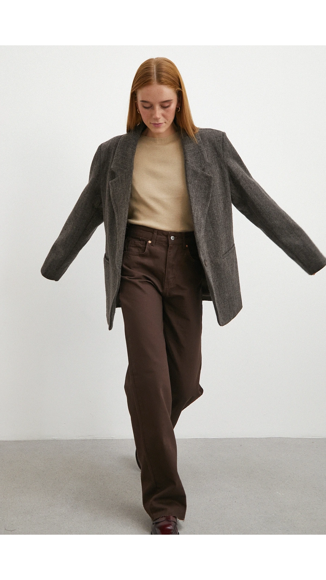 Yüksek Bel Kesik Boru Paça Jean Kahve