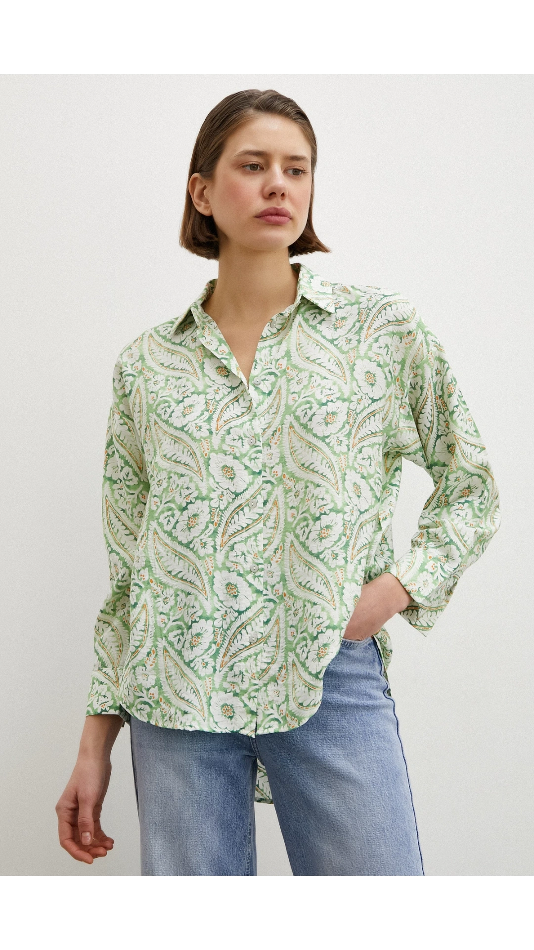 Şal Desen Modal Gömlek Yeşil