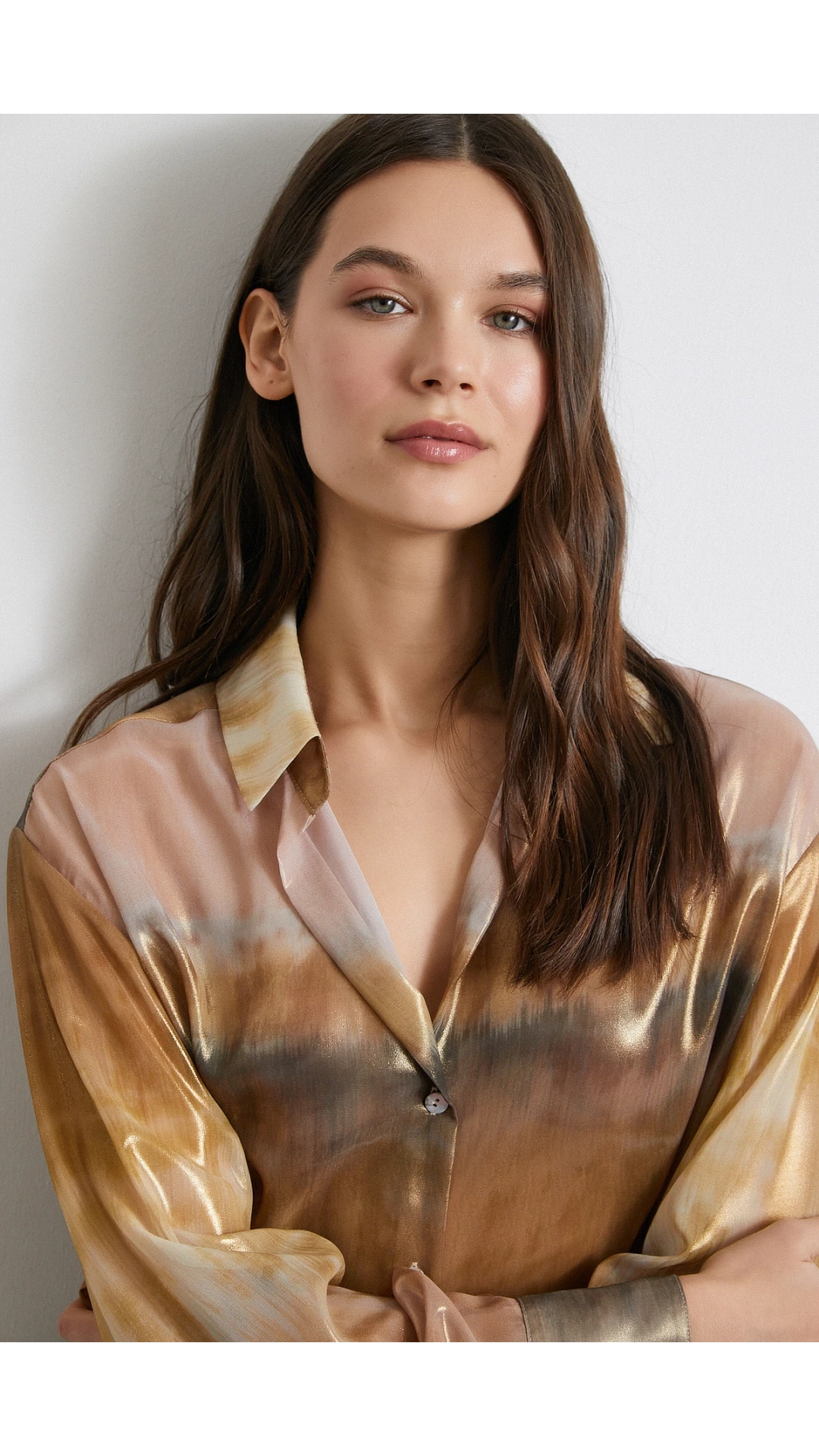 Desenli Krinkıl Gömlek Haki