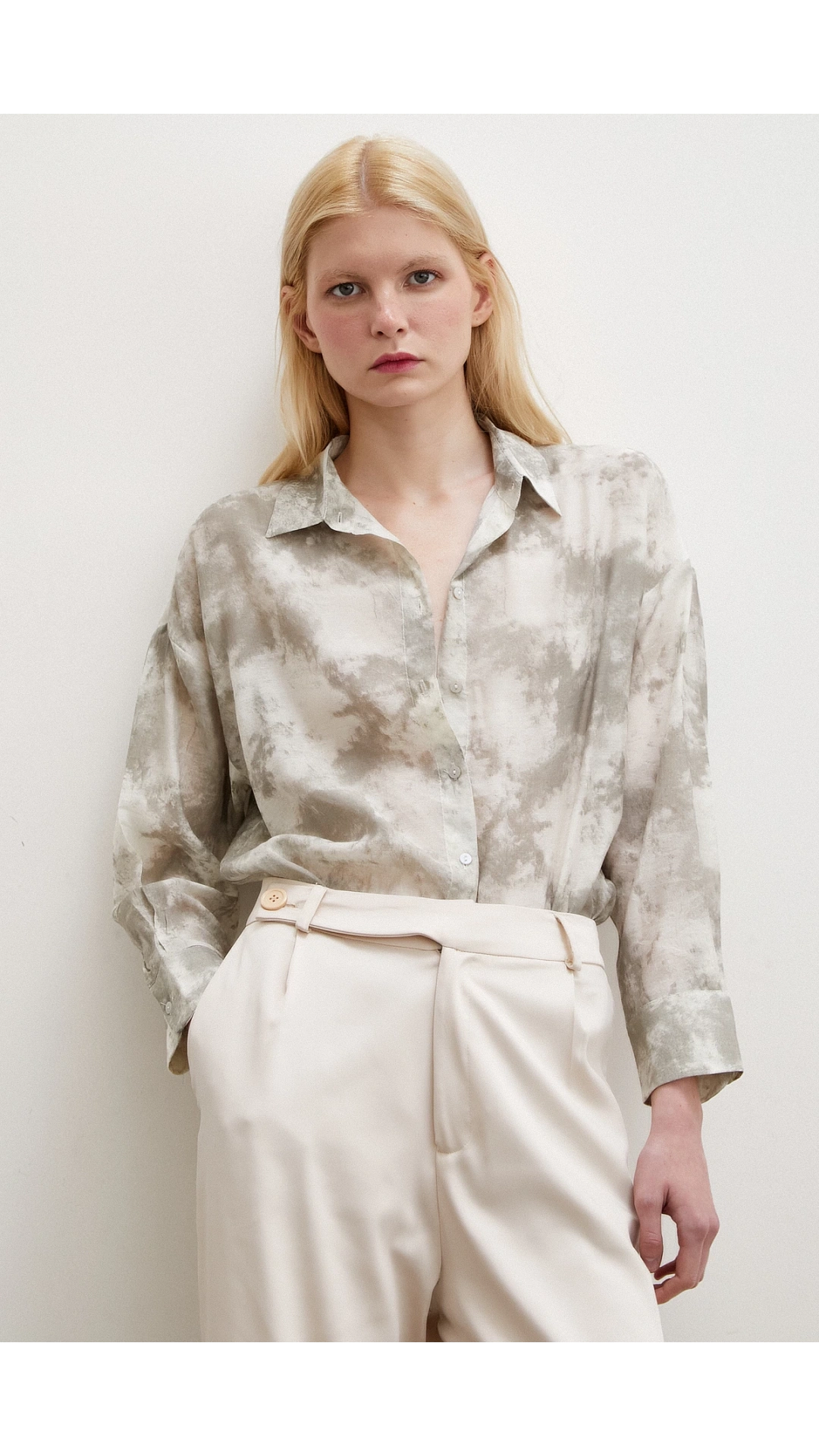 Desenli Oversize Gömlek Gri