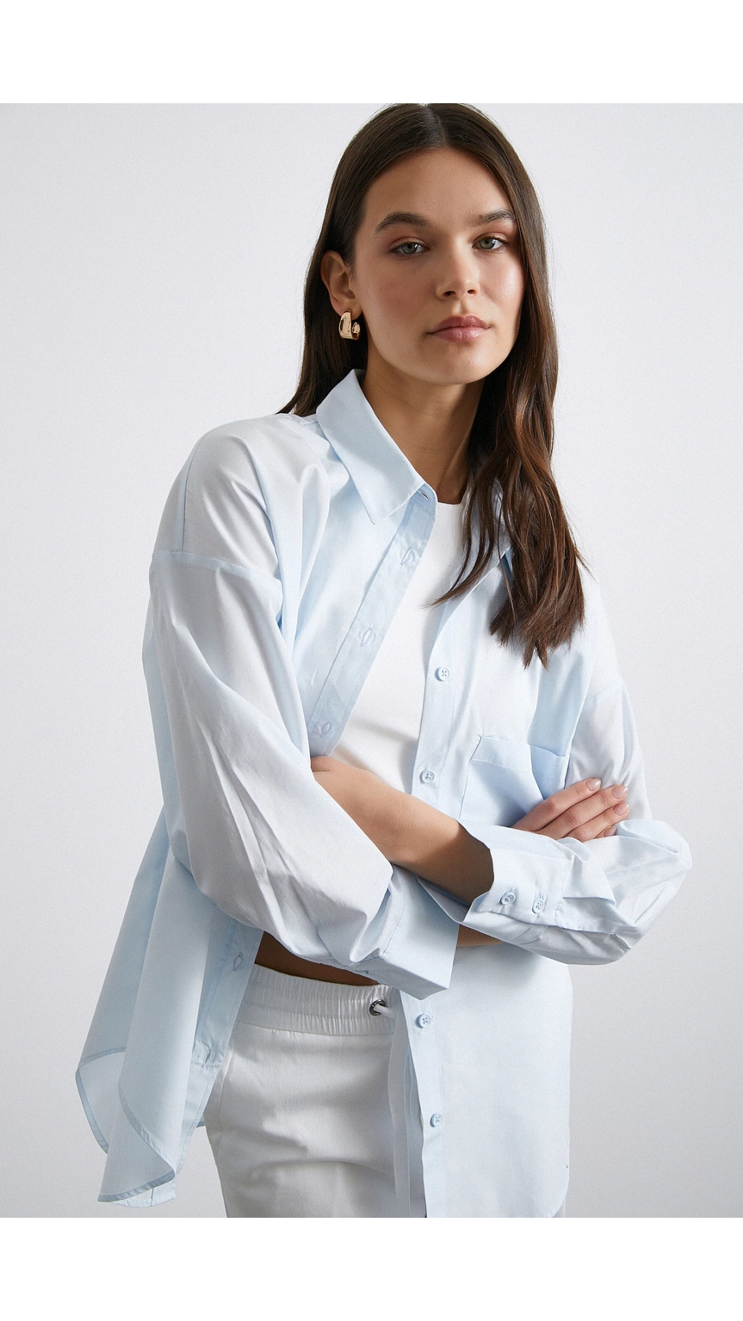 Oversize Pamuklu Gömlek Açık Mavi