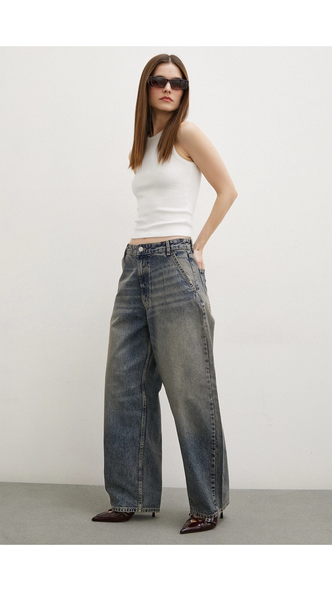 Yüksek Bel Baggy Jean Lacivert