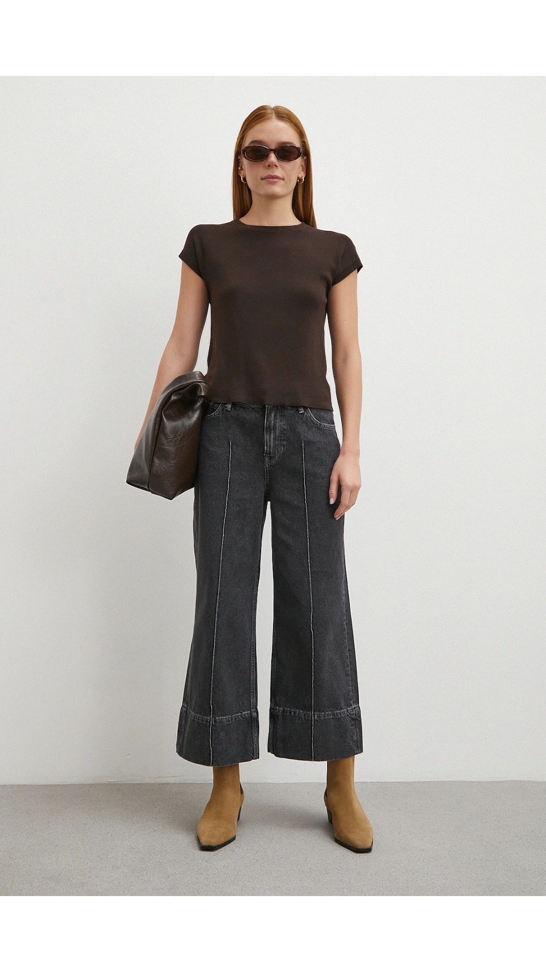 Yüksek Bel Paça Detaylı Jean Füme