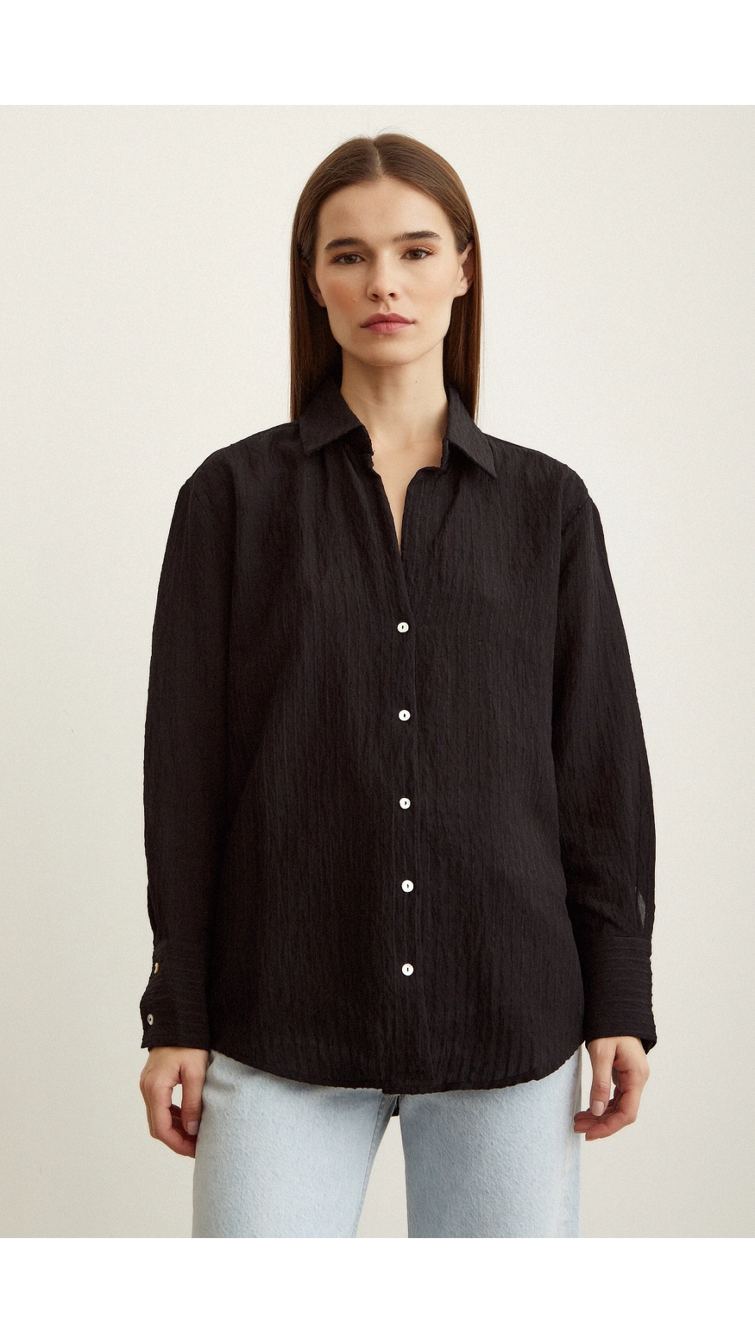 Çizgi Desenli Gömlek Siyah