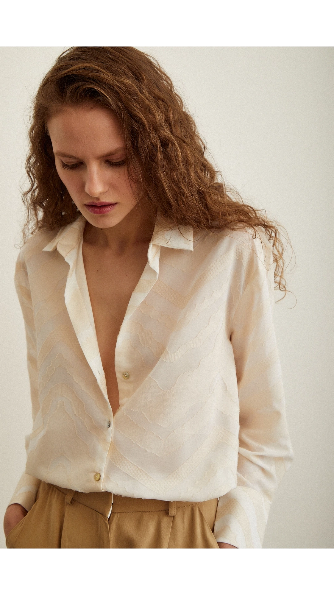 Viskon Flamlı Gömlek Krem