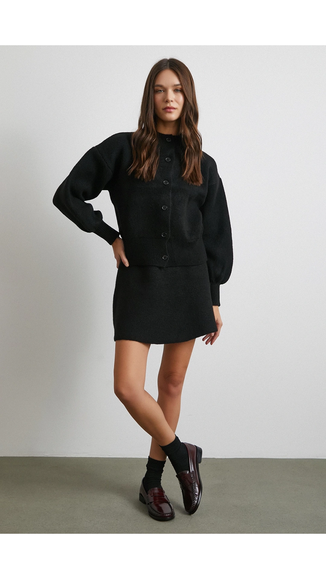 Hırka Etek Triko Takım Siyah