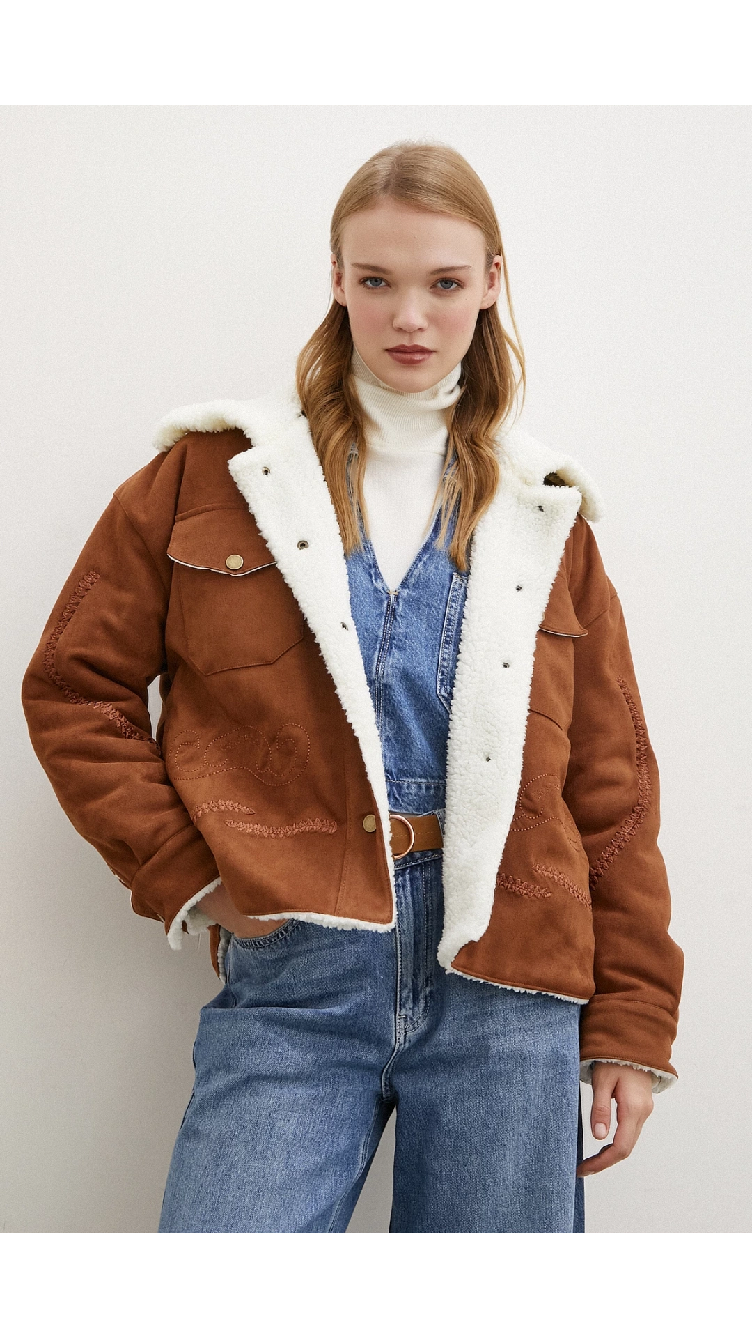 Süet İçi Peluşlu Mont Kahve