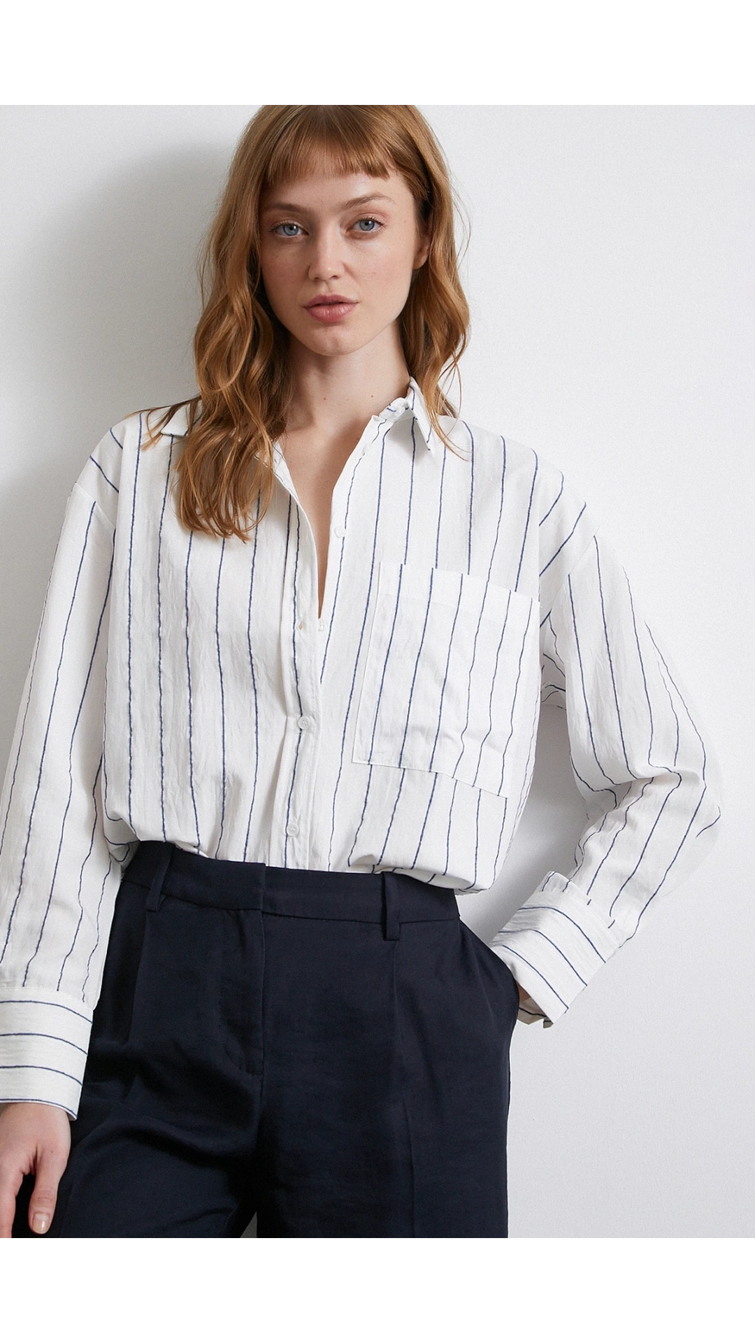 Çizgili Cepli Gömlek İndigo
