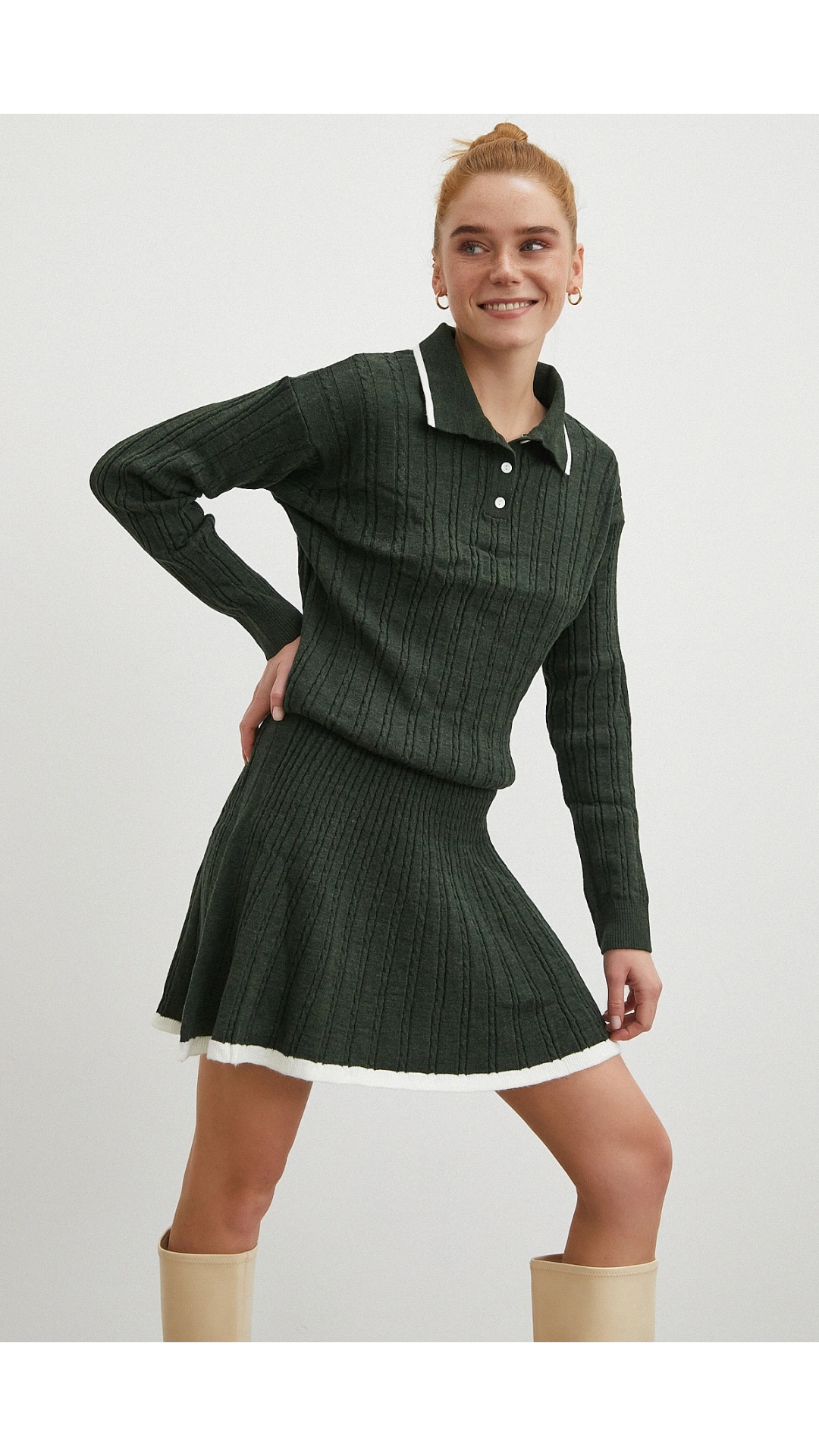 Polo Yaka Etekli Takım Haki