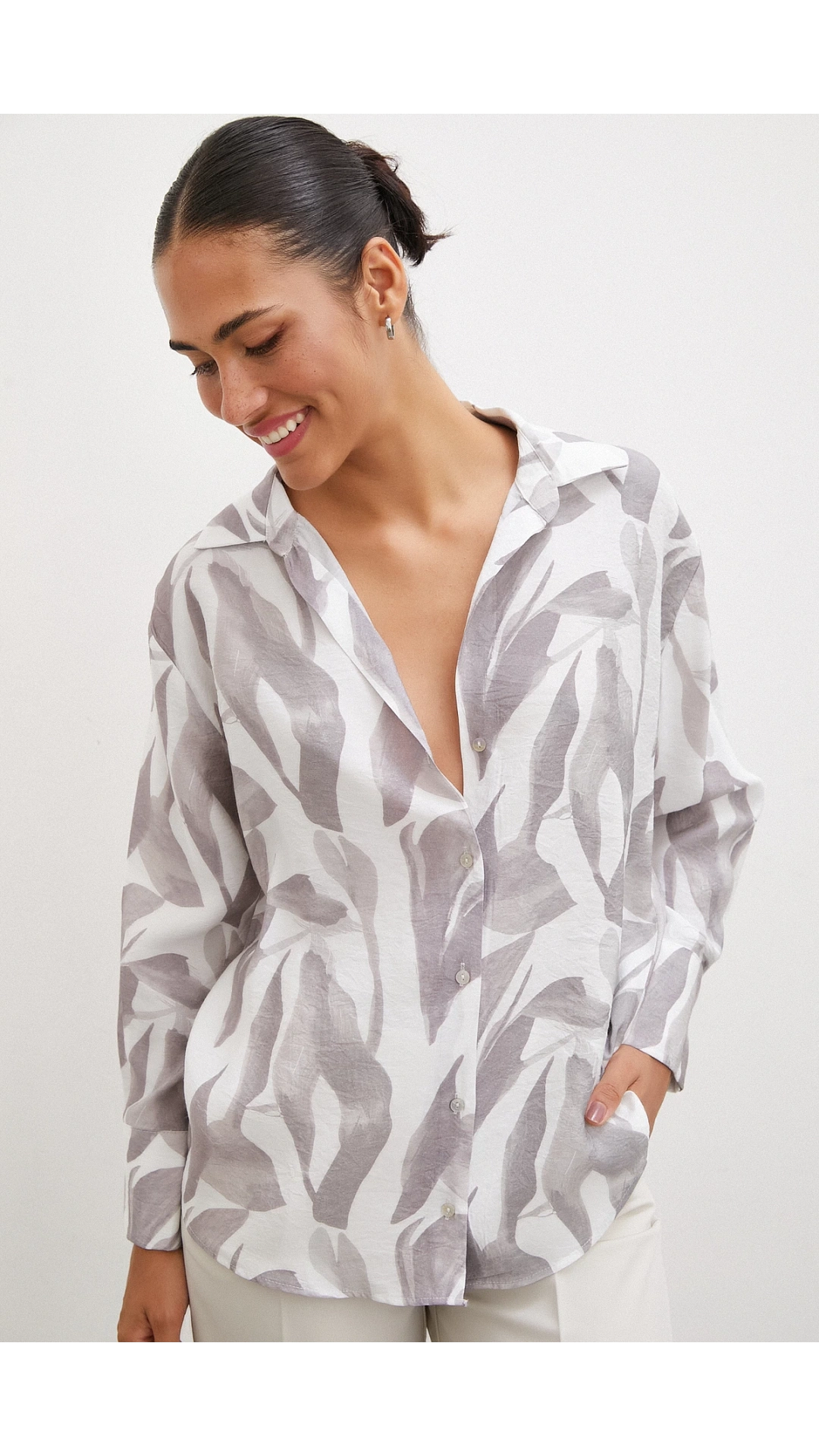 Desenli Modal Gömlek Vizon