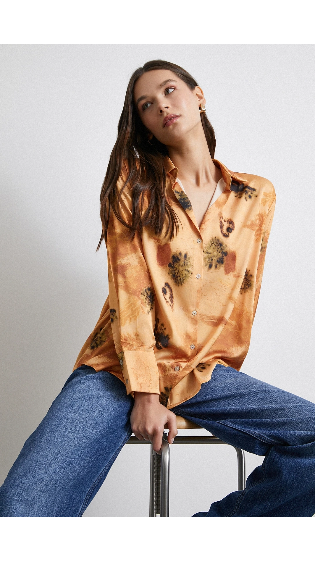 V Yaka Desenli Gömlek Somon